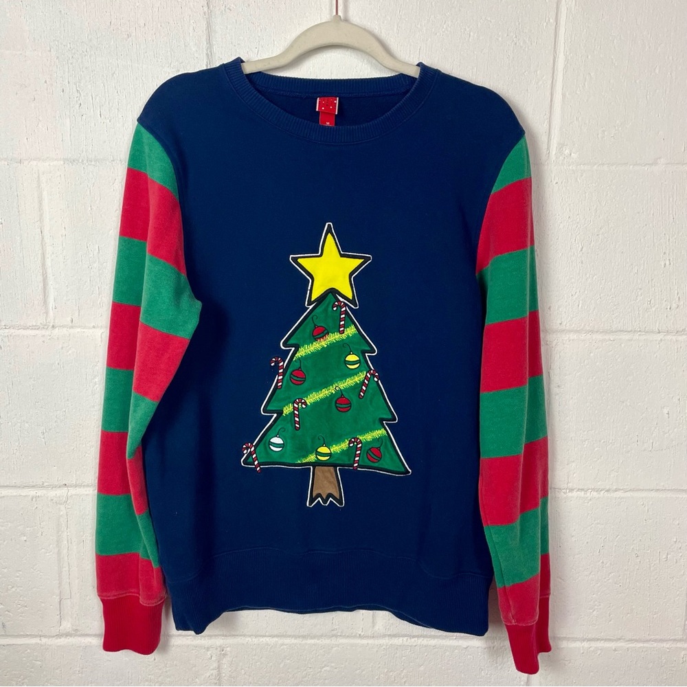 Target Ugly Christmas Tree Sweatshirt Red & Green Stripes Holiday Parties M